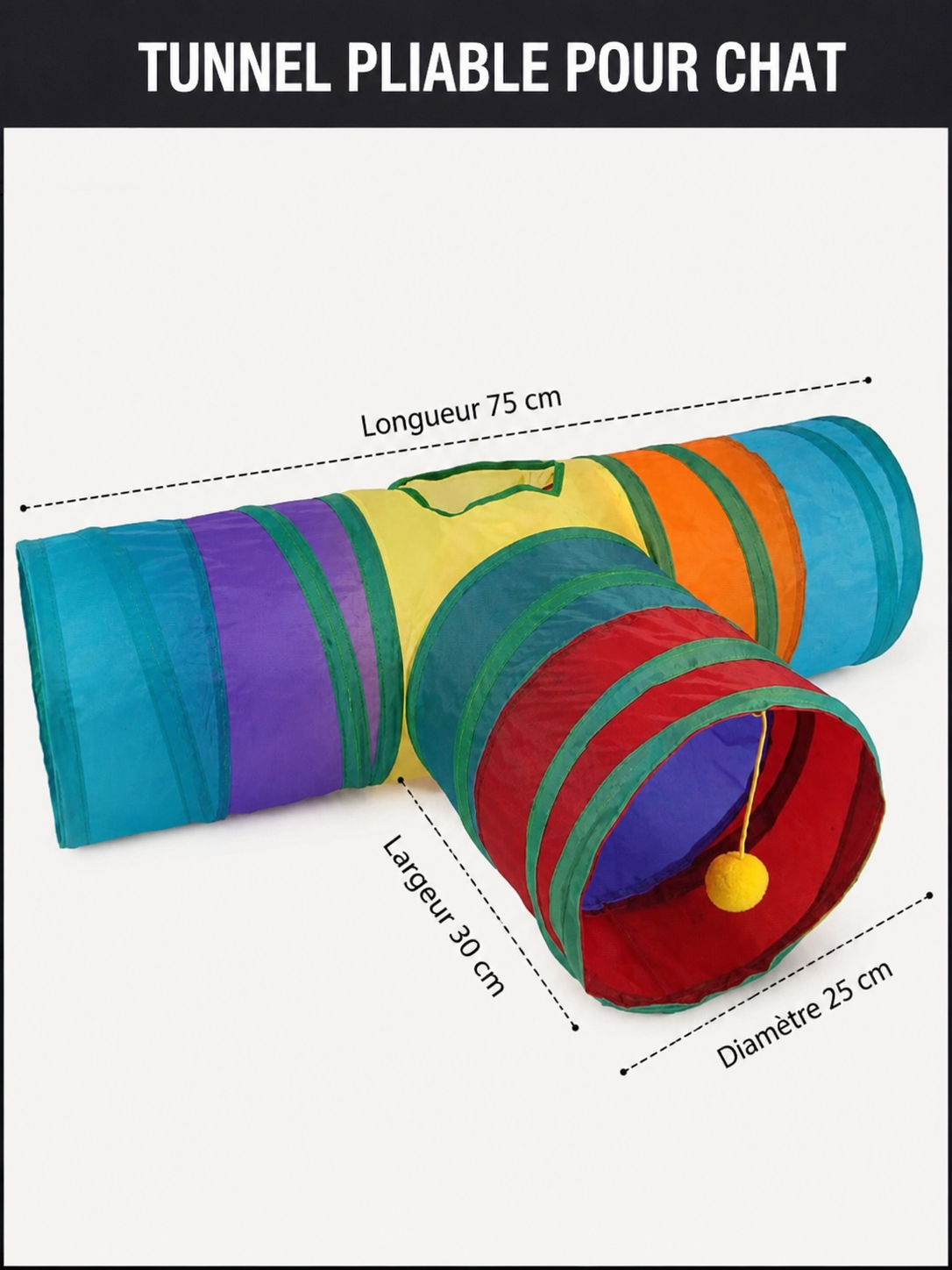 Tunnel de Jeu Arc-en-Ciel pour Chat – Tube Pliable avec Baguette Taquine