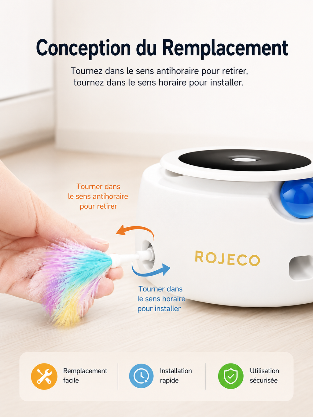 Jouet Interactif 2-en-1 pour Chat – Plumes & Balle Électronique ROJECO