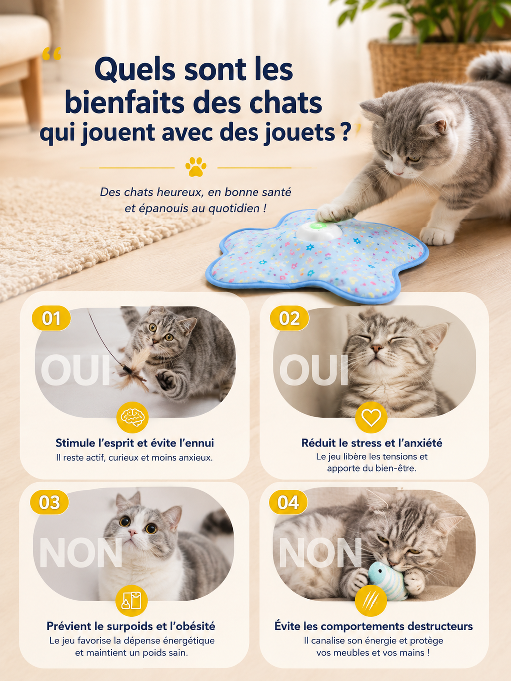 Jouet Automatique Interactif pour Chat – Plumes Cachées Mouvantes