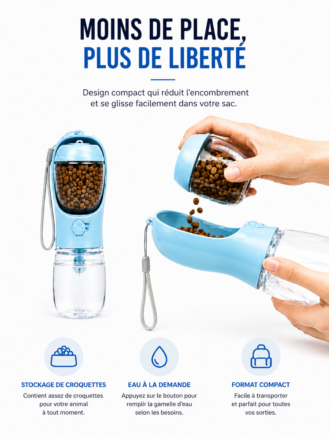 Gourde 2-en-1 pour Chien – Eau & Croquettes en Déplacement