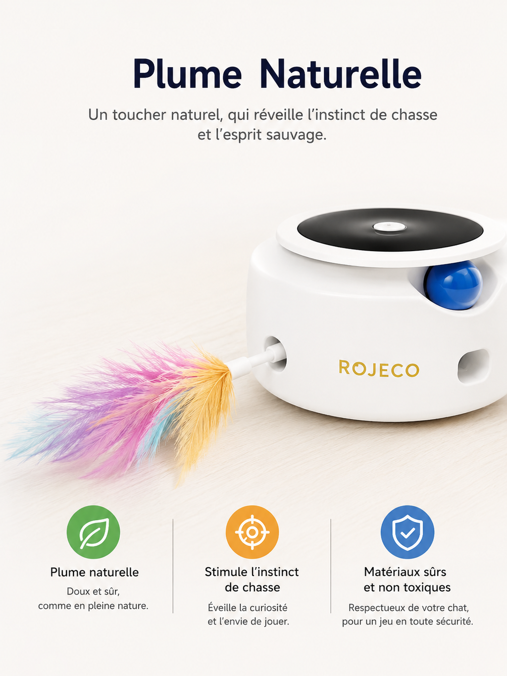 Jouet Interactif 2-en-1 pour Chat – Plumes & Balle Électronique ROJECO