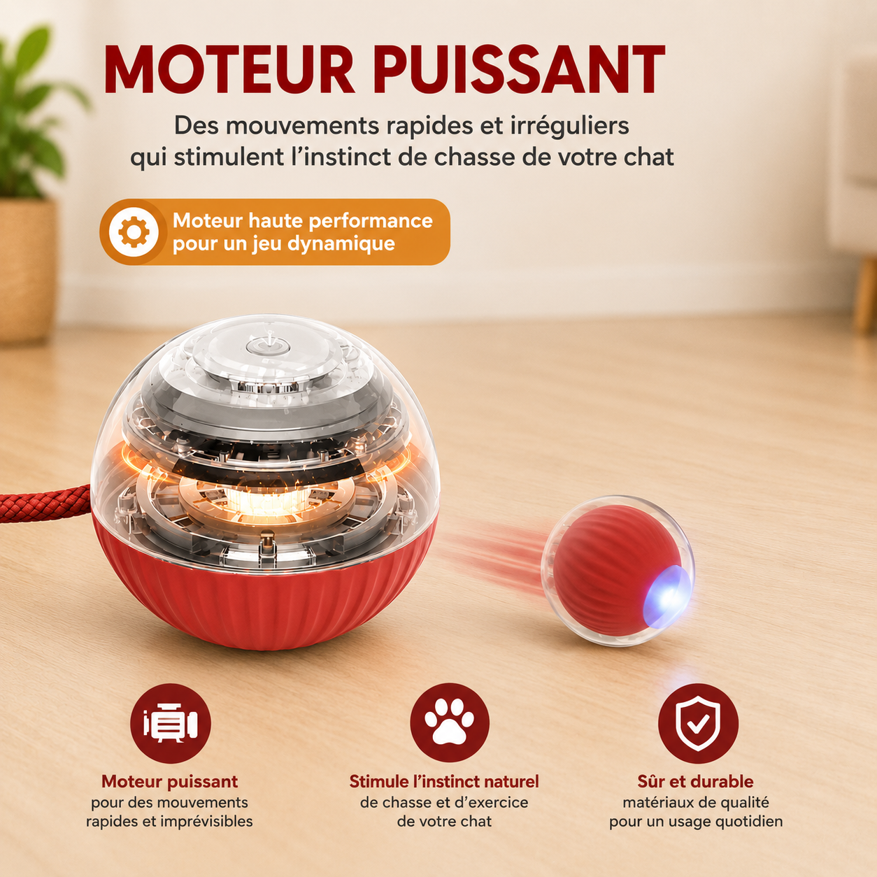 Balle Interactive Automatique pour Chat – Rechargeable USB-C, Évitement d'Obstacles, 3 Modes de Jeu