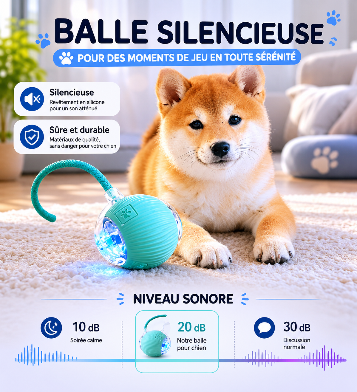 Balle Interactive Automatique pour Chat – Rechargeable USB-C, Évitement d'Obstacles, 3 Modes de Jeu