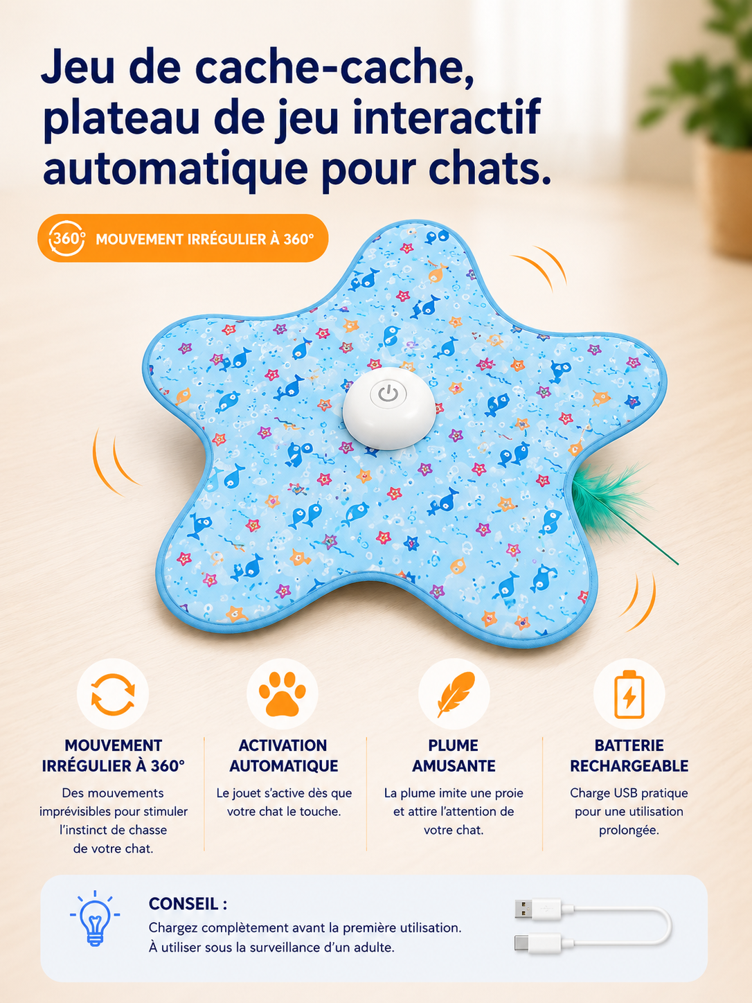 Jouet Automatique Interactif pour Chat – Plumes Cachées Mouvantes