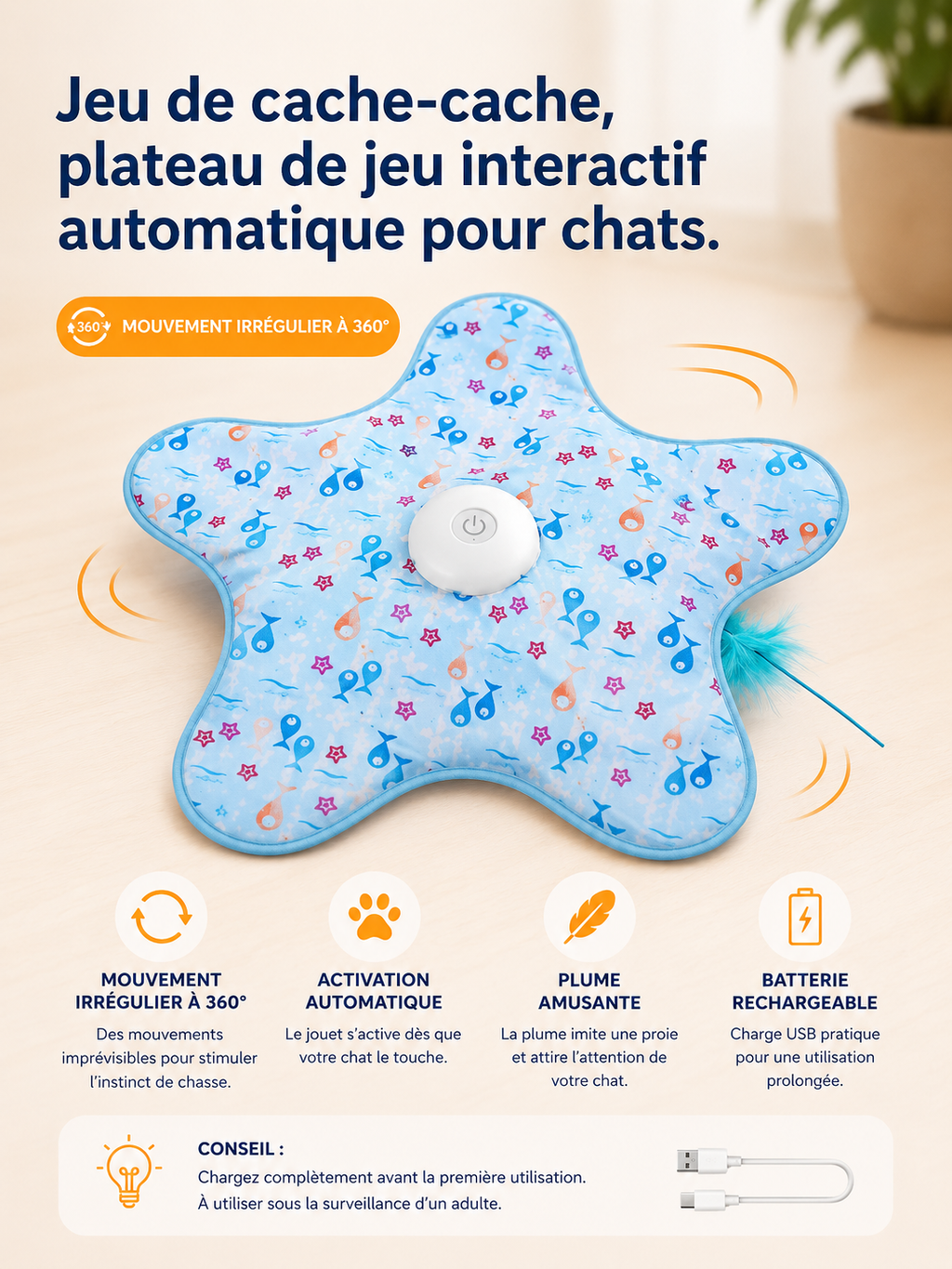 Jouet Automatique Interactif pour Chat – Plumes Cachées Mouvantes