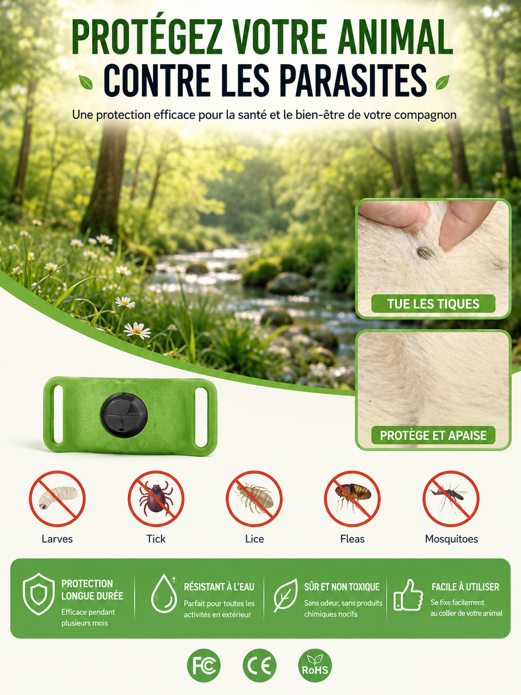Pendentif Anti-Puces & Tiques Naturel – Huiles Essentielles pour Chiens & Chats