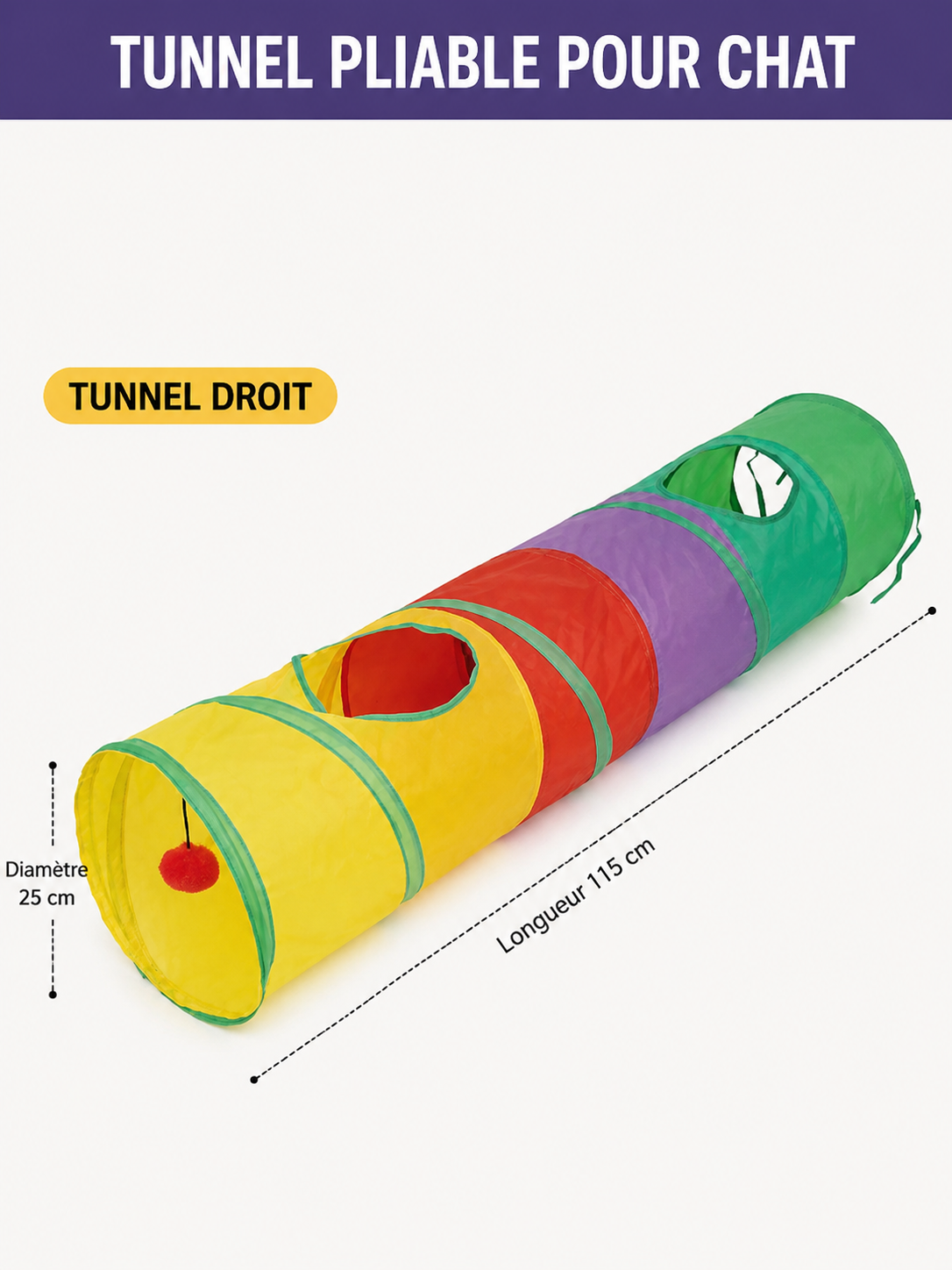 Tunnel de Jeu Arc-en-Ciel pour Chat – Tube Pliable avec Baguette Taquine
