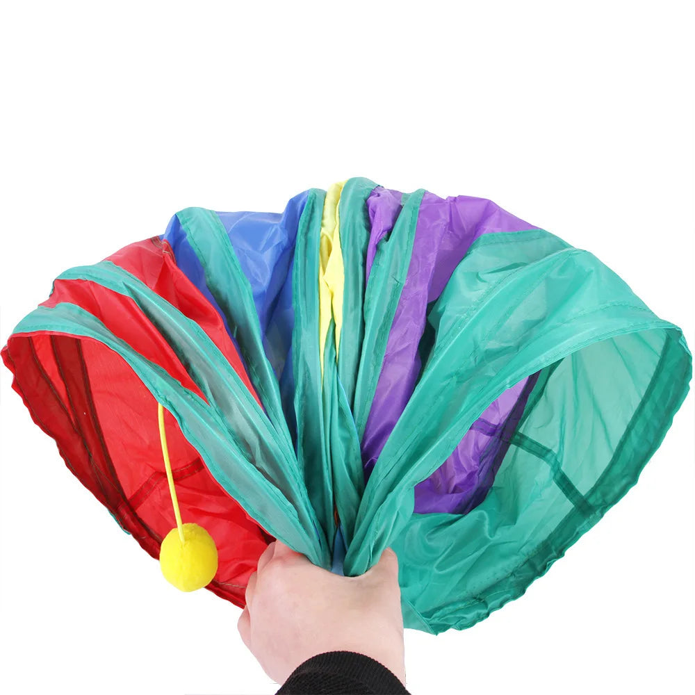 Tunnel de Jeu Arc-en-Ciel pour Chat – Tube Pliable avec Baguette Taquine