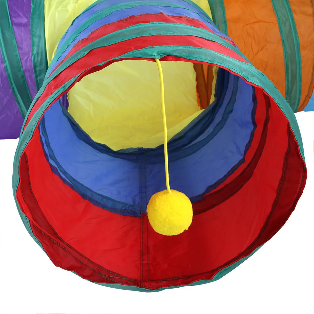 Tunnel de Jeu Arc-en-Ciel pour Chat – Tube Pliable avec Baguette Taquine