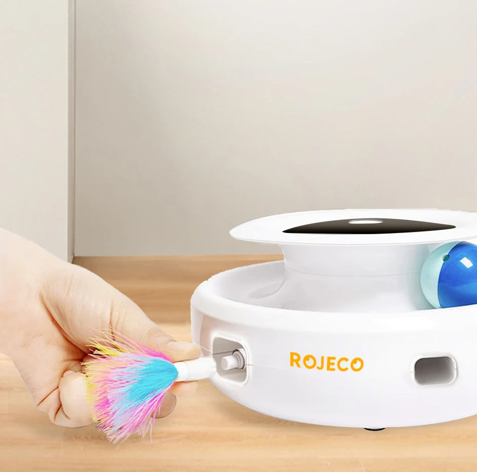 Jouet Interactif 2-en-1 pour Chat – Plumes & Balle Électronique ROJECO
