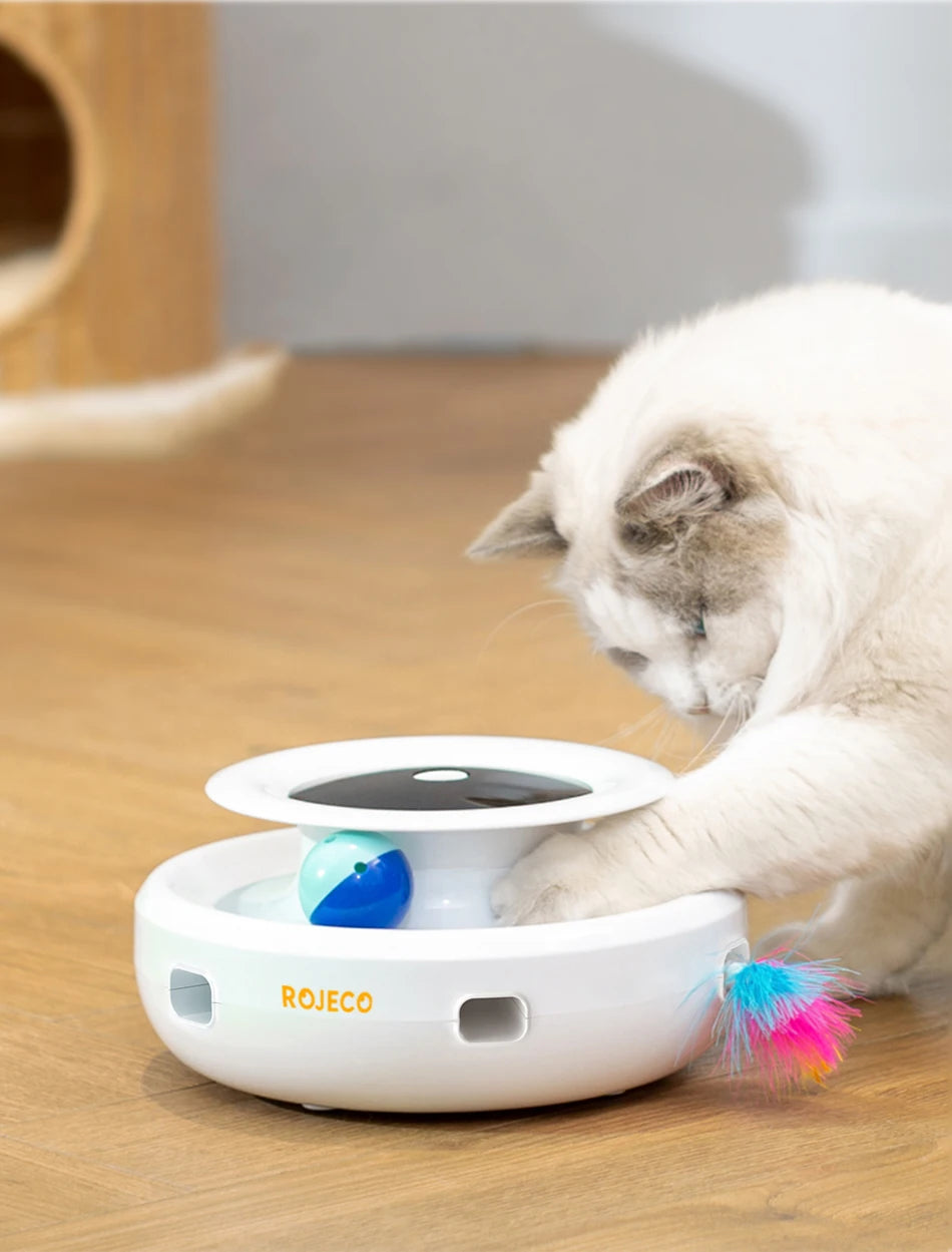 Jouet Interactif 2-en-1 pour Chat – Plumes & Balle Électronique ROJECO