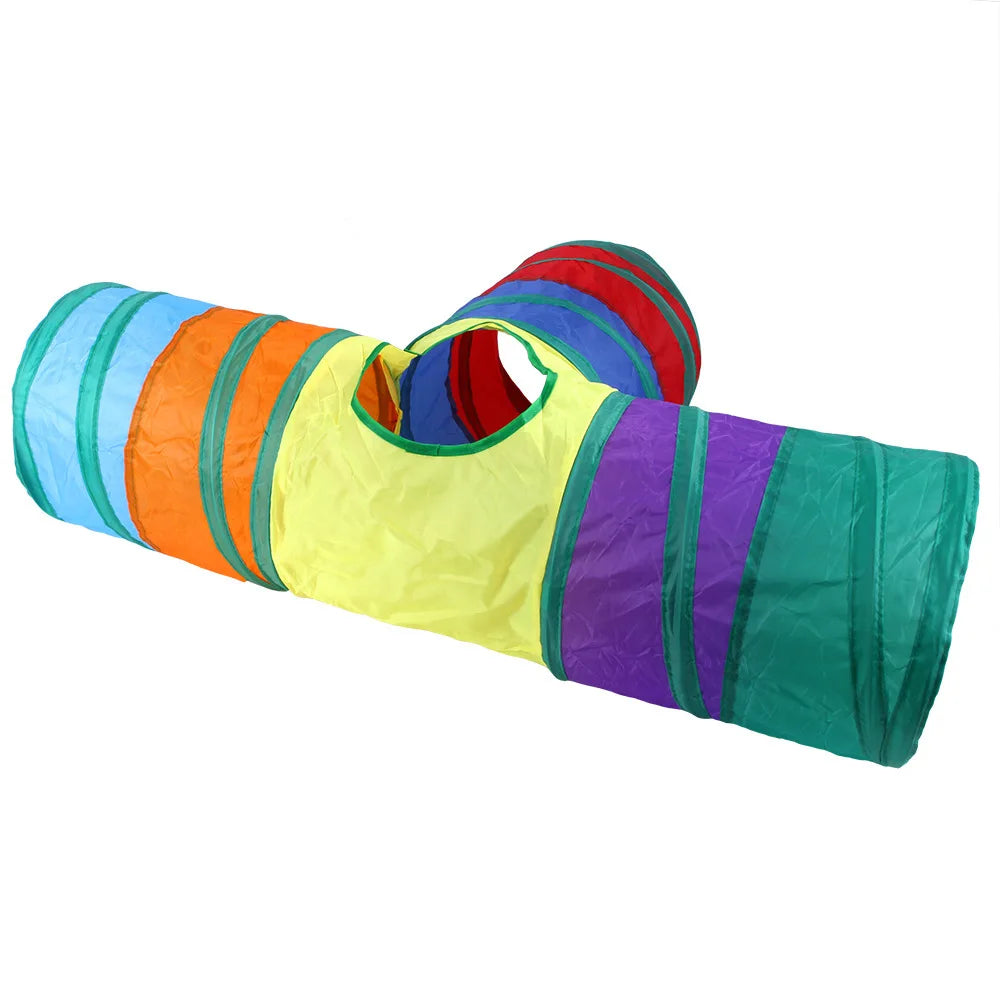Tunnel de Jeu Arc-en-Ciel pour Chat – Tube Pliable avec Baguette Taquine