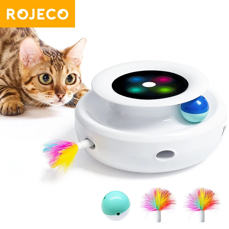 Jouet Interactif 2-en-1 pour Chat – Plumes & Balle Électronique ROJECO