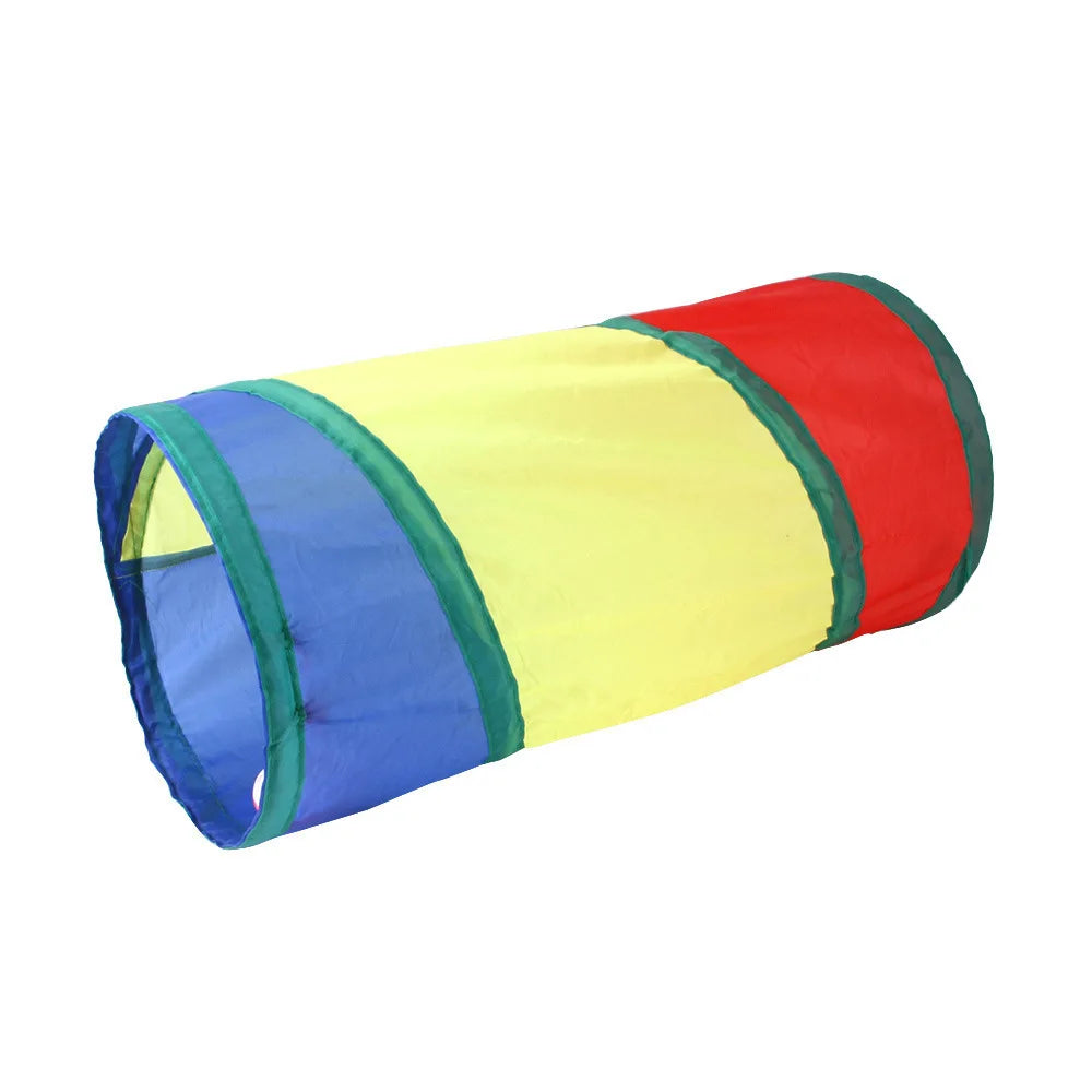 Tunnel de Jeu Arc-en-Ciel pour Chat – Tube Pliable avec Baguette Taquine