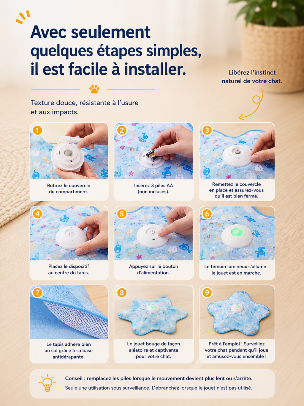 Jouet Automatique Interactif pour Chat – Plumes Cachées Mouvantes