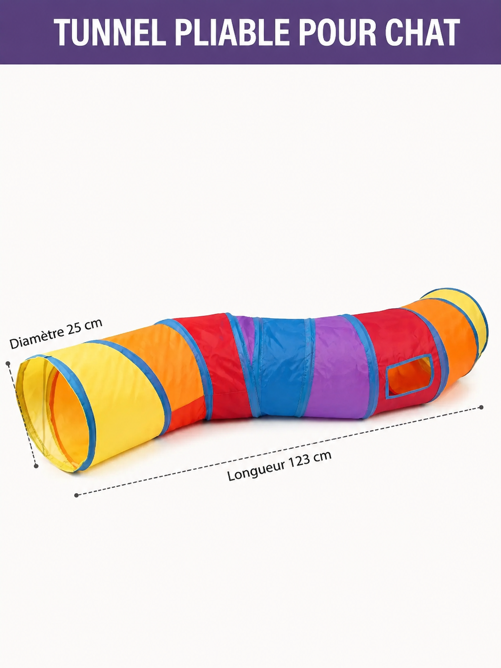 Tunnel de Jeu Arc-en-Ciel pour Chat – Tube Pliable avec Baguette Taquine