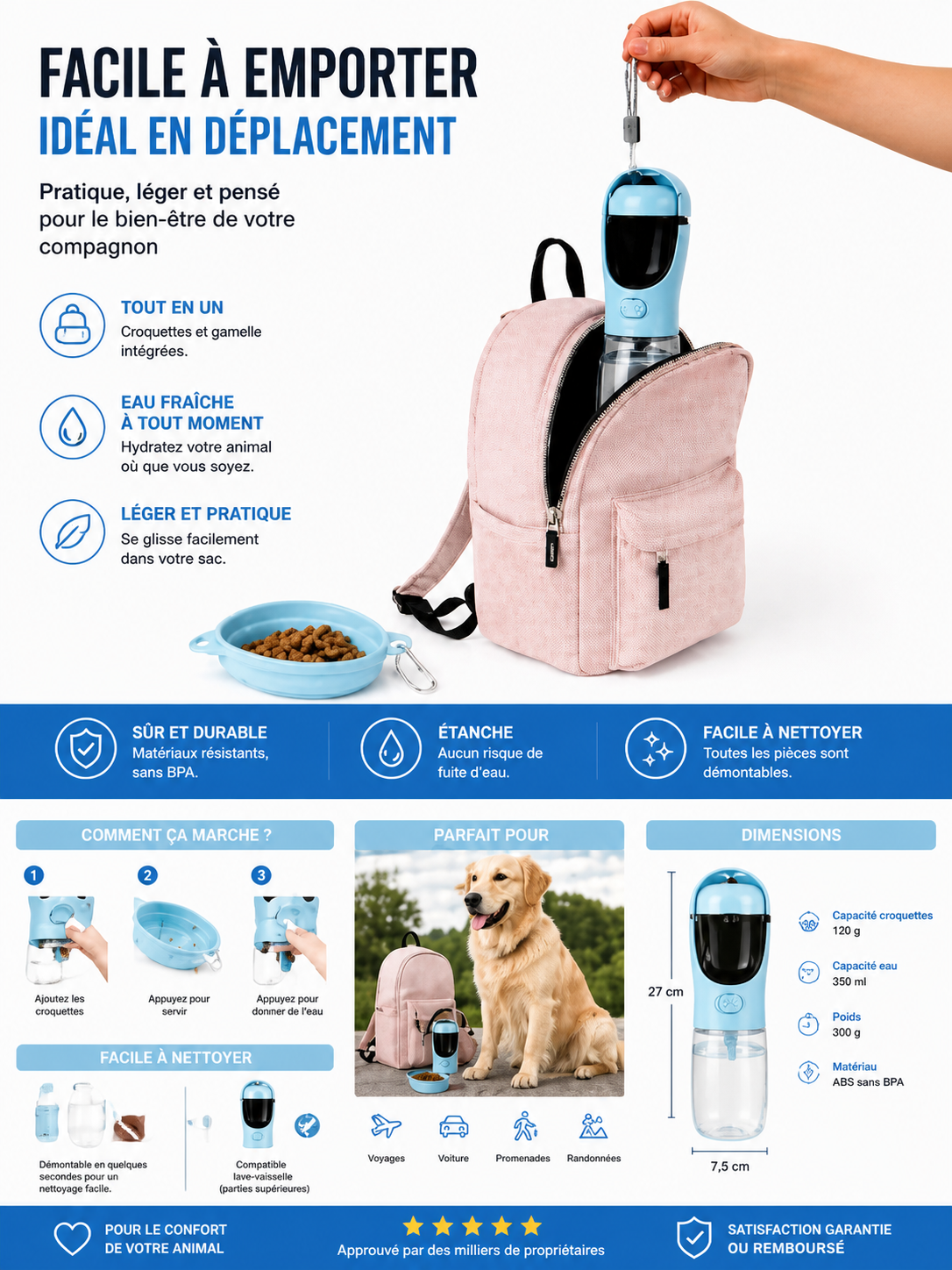 Gourde 2-en-1 pour Chien – Eau & Croquettes en Déplacement