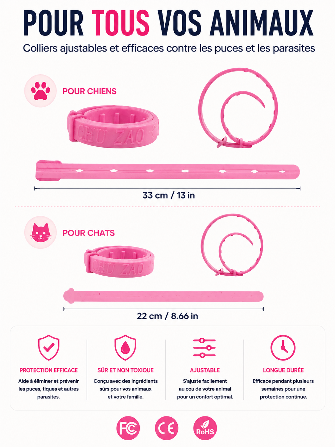 Collier Anti-Parasites pour Chat et Chien – Protection Longue Durée contre Puces, Tiques & Moustiques