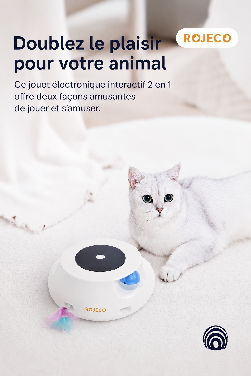 Jouet Interactif 2-en-1 pour Chat – Plumes & Balle Électronique ROJECO