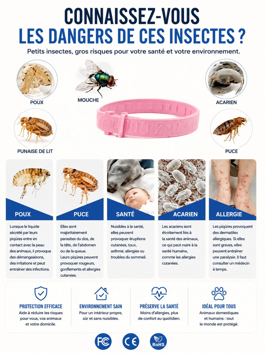 Collier Anti-Parasites pour Chat et Chien – Protection Longue Durée contre Puces, Tiques & Moustiques
