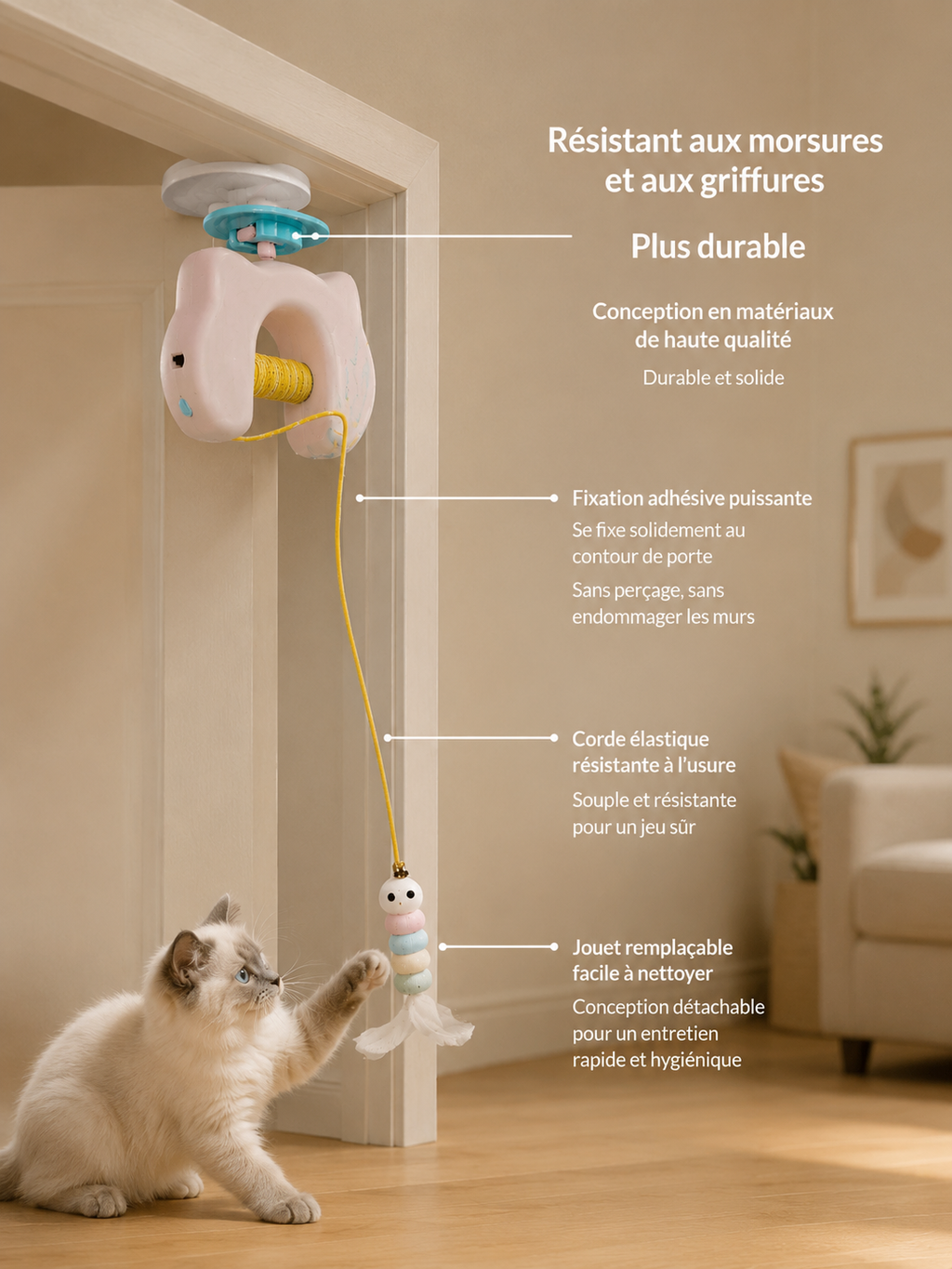 Jouet Interactif Suspendu pour Chat – Corde Automatique Rechargeable