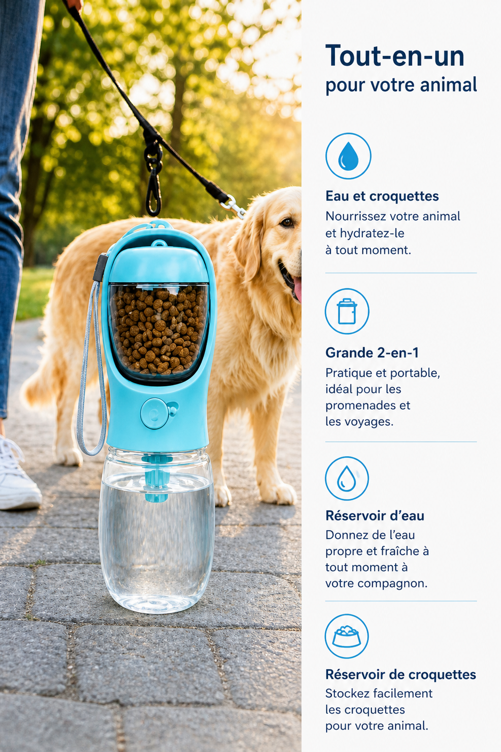 Gourde 2-en-1 pour Chien – Eau & Croquettes en Déplacement