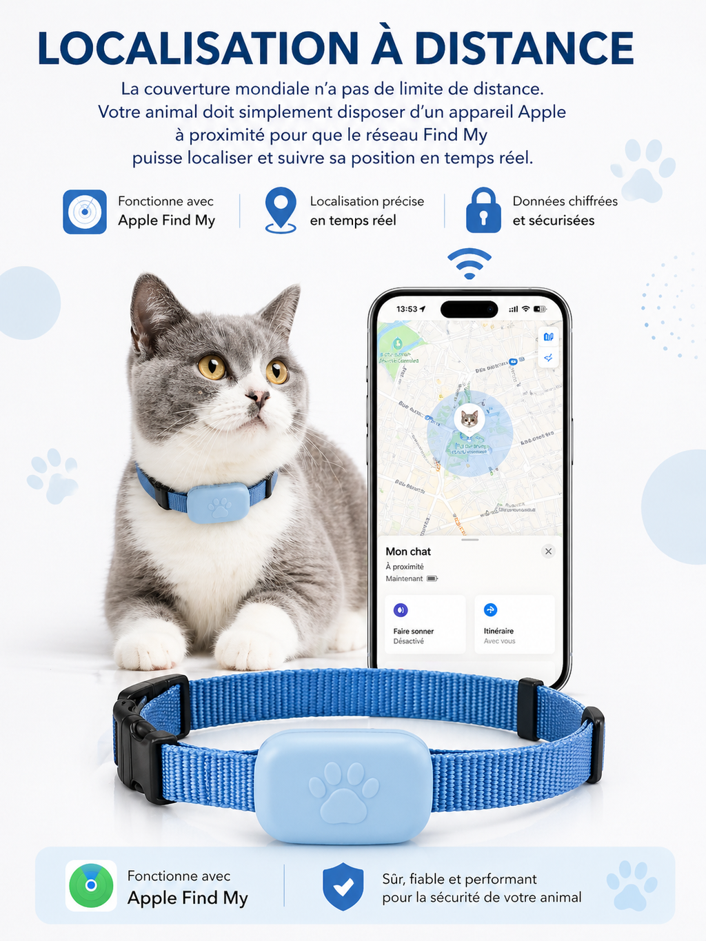Collier GPS pour Chat – Localisation en Temps Réel & Anti-Perte